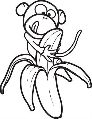 300x387 Cartoon Monkey With A Banana Coloring Page