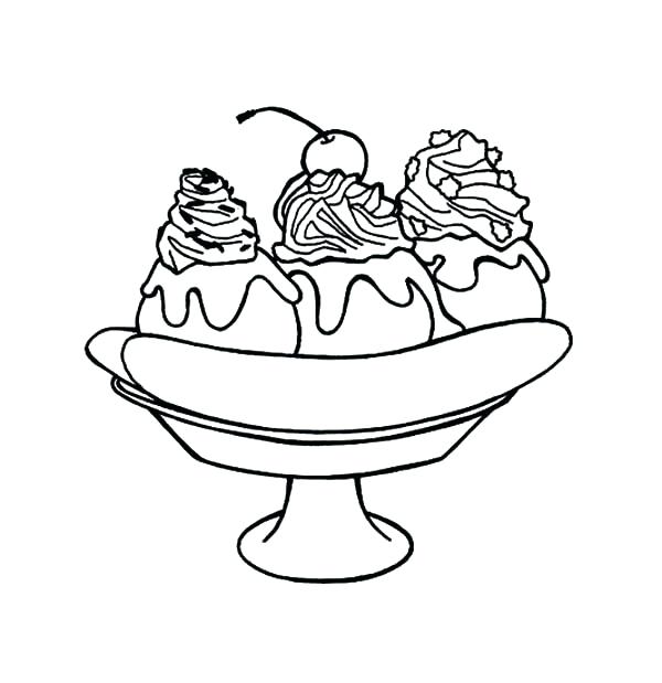 600x619 Banana Split Coloring Page Dessert Coloring Pages Banana Split