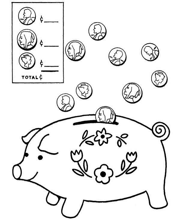 600x734 Coin Going In Piggy Bank Coloring Page Color Luna