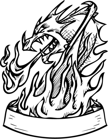 374x480 Banner Coloring Pages Dragon In Flames With Banner Coloring Page
