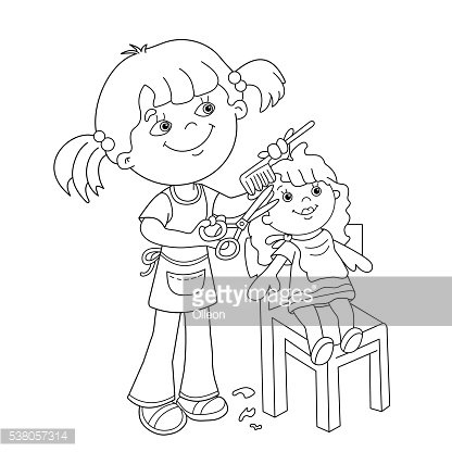 416x416 Coloring Page Outline Of Girl With Playing In Barber Shop Premium