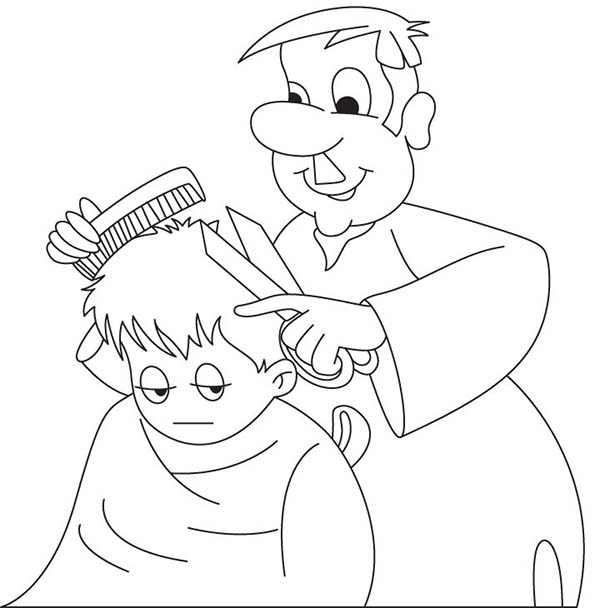 600x608 Barber Cutting Hair In Style In Professions Coloring Pages Batch