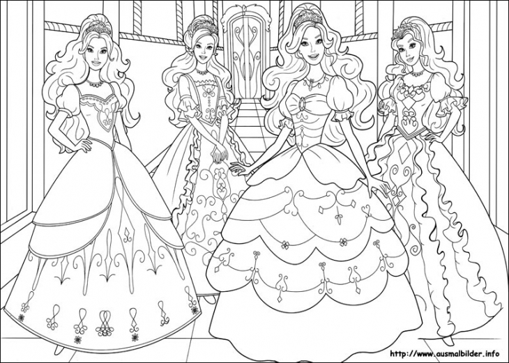 730x521 Beautiful Barbie Princesses Coloring Page For Little Girls