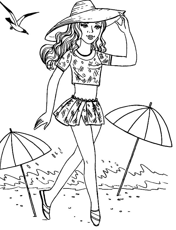 600x786 Barbie On A Beach Vacation Coloring Page