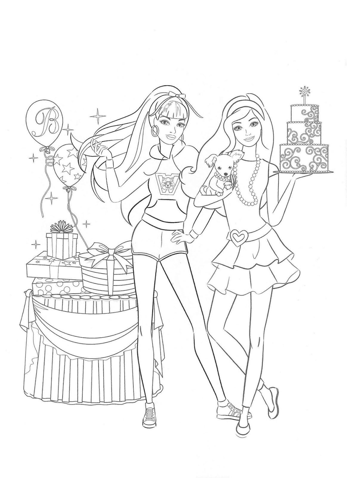 1163x1600 Barbie Coloring Pages Birthday Party With Cake, Balloons