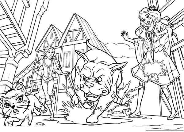 600x433 Barbie Three Musketeers Chase By Furious Dog Coloring Pages