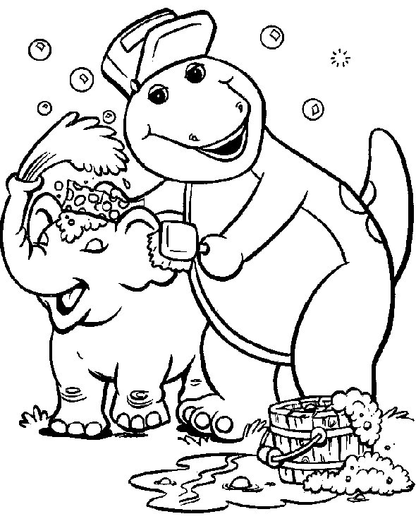 590x745 Barney Children Bathe Elephant Barney Coloring Pages
