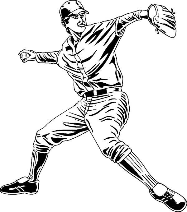600x682 Professional Baseball Player Coloring Page