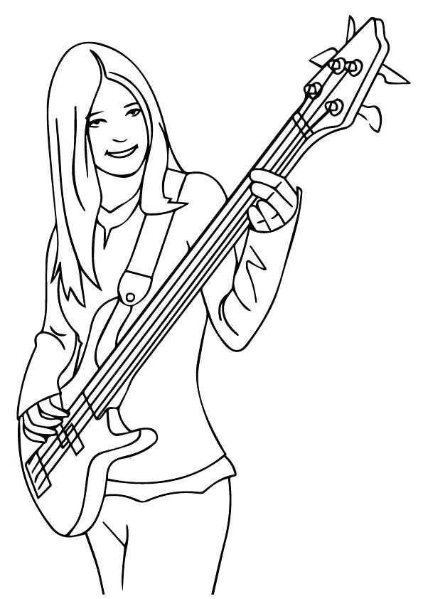 595x842 Guitar Coloring Pages Girl Playing Bass Guitar Coloring Pages