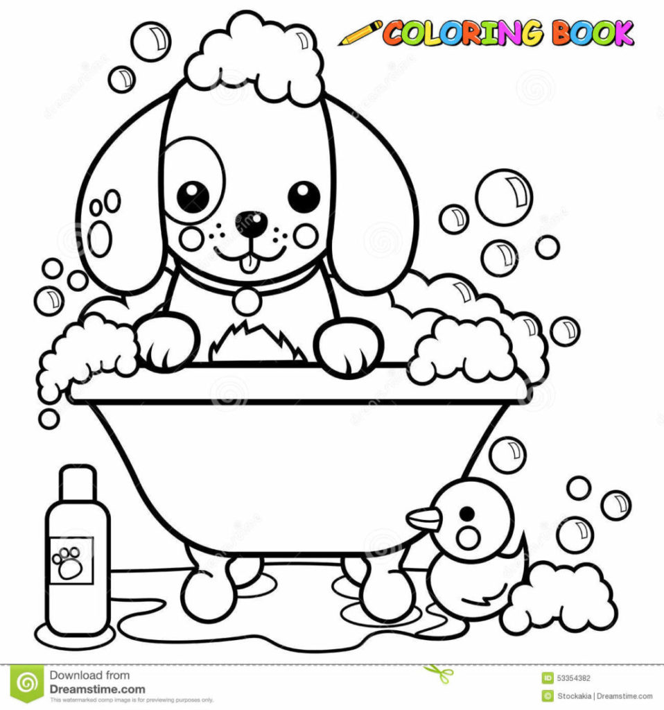 958x1024 Dog Taking A Bath Coloring Page Stock Vector Image 53354382 Inside