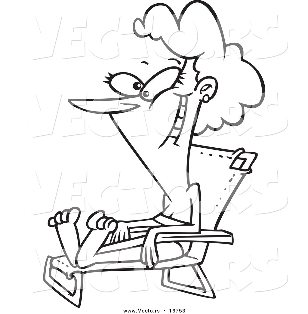 1024x1044 Vector Of A Cartoon Happy Woman Sun Bathing In A Beach Chair