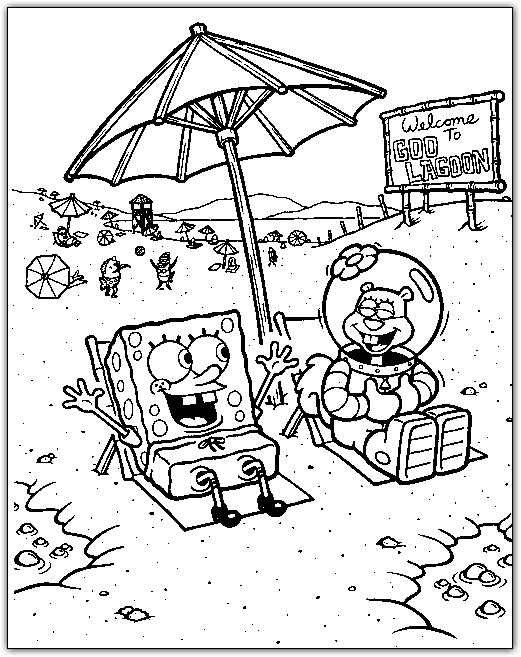 521x657 Spongebob And Sandy On The Beach Coloring Page
