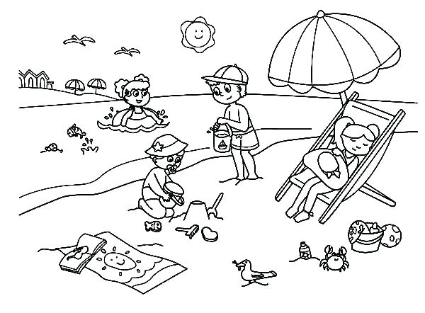 600x442 Beach Coloring Pages Entertaining Beach G Pages New Kids Enjoying