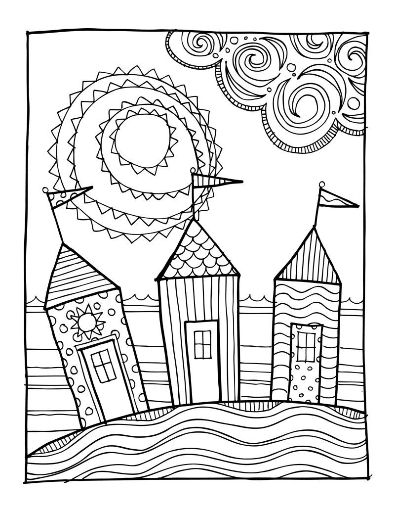 800x1035 Kpm Doodles Coloring Page Beach Houses By Kpmdoodles On Etsy My