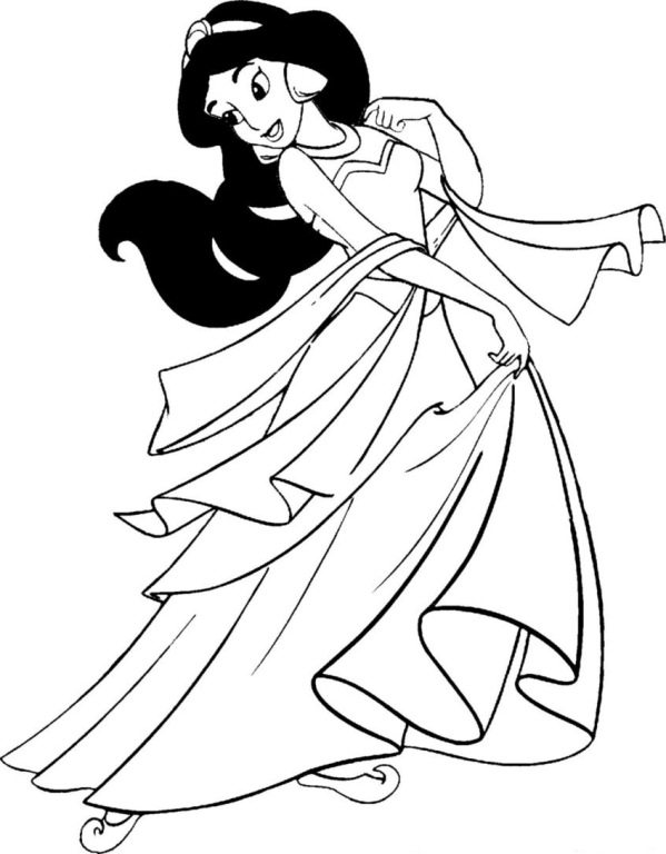 599x768 Jasmine In Beautiful Dress Coloring Page Aladdin Pages