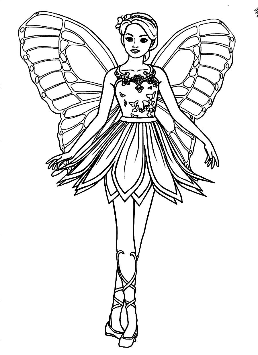 900x1240 Beautiful Fairy Barbie Coloring Page