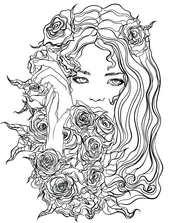 593x768 Pretty Girl Coloring Pages Pretty Girl With Flowers Coloring Page
