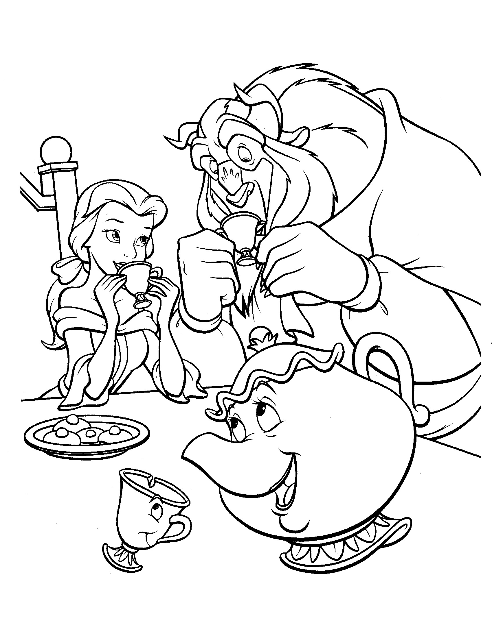 1700x2200 Beauty And The Beast Characters Coloring Pages
