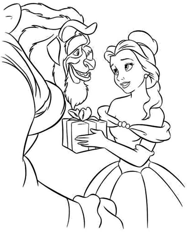 600x748 Belle Give The Beast A Present Coloring Page