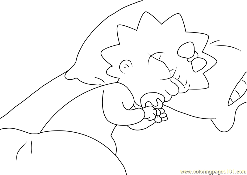 800x566 Maggie Simpson Sleeping On Bed Coloring Page