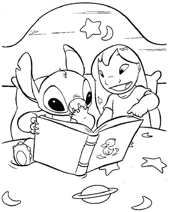582x730 Bedtime Coloring Pages Bedtime Coloring Pages Lilo Reading Stitch