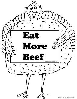 256x331 Turkey Holding Sign Eat More Beef Coloring Page! Thanksgiving