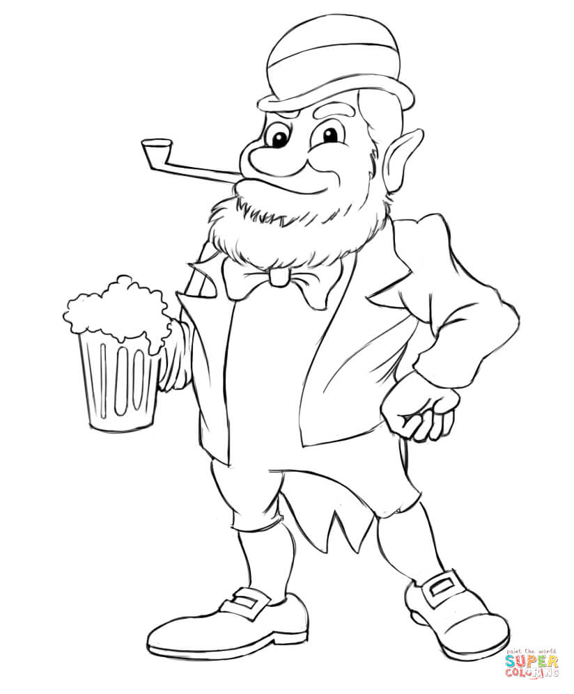 824x997 Leprechaun With Beer And Smoke For Coloring Page