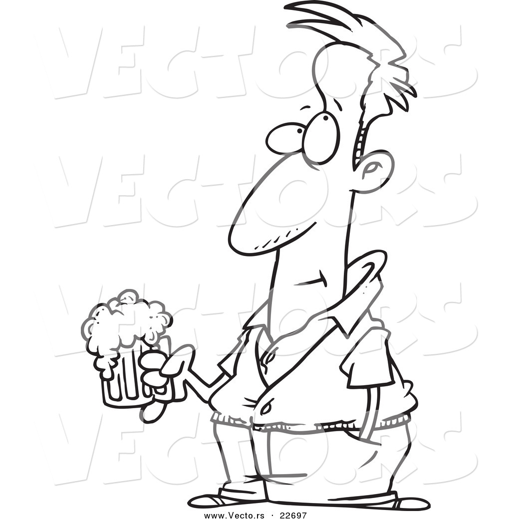 1024x1044 Vector Of A Cartoon Pensive Man Holding A Beer