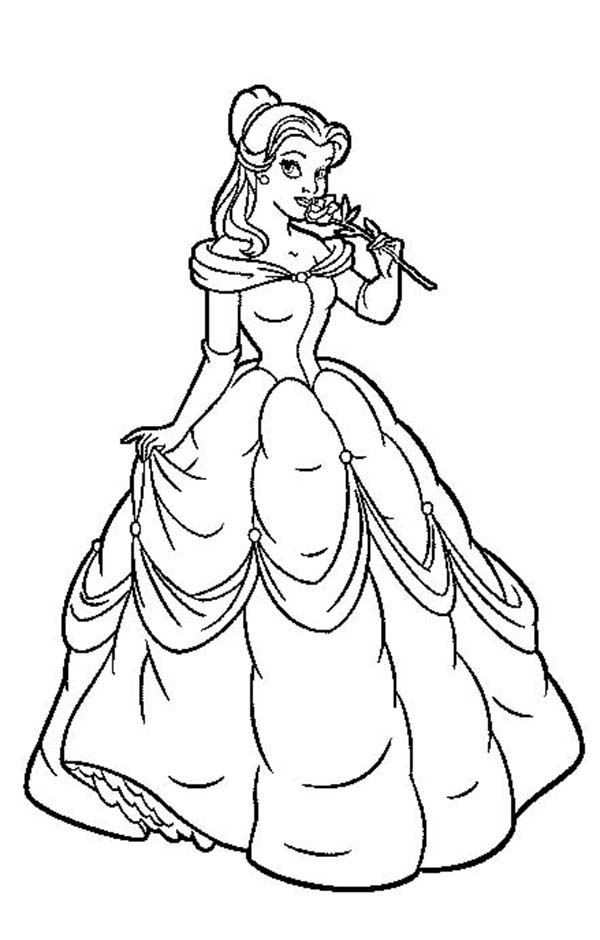 600x940 Princess Belle Smells A Rose Princesses Coloring Pages Batch