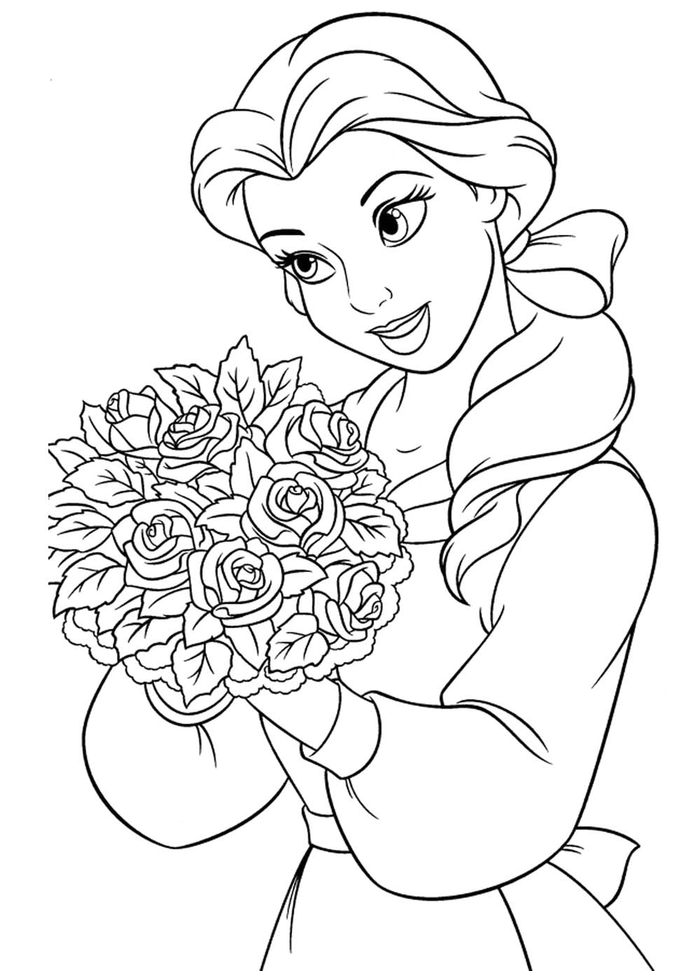 962x1385 Princess Belle Carry Flowers Coloring Pages Princessglitter
