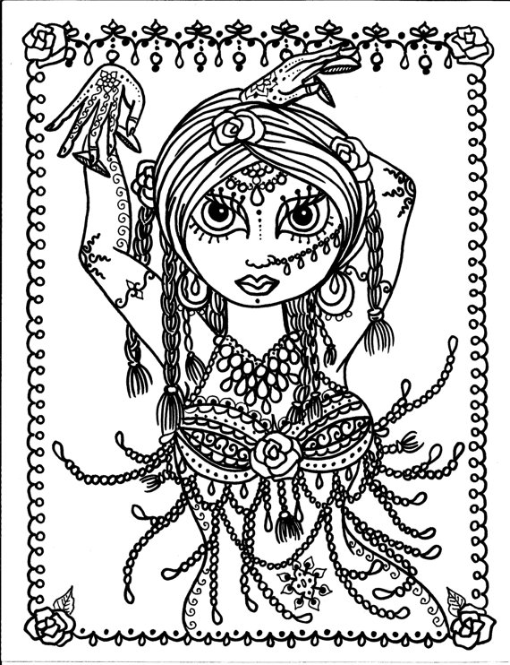 570x742 5 Pages Belly Dancer Coloring Pages Digital Files Instant