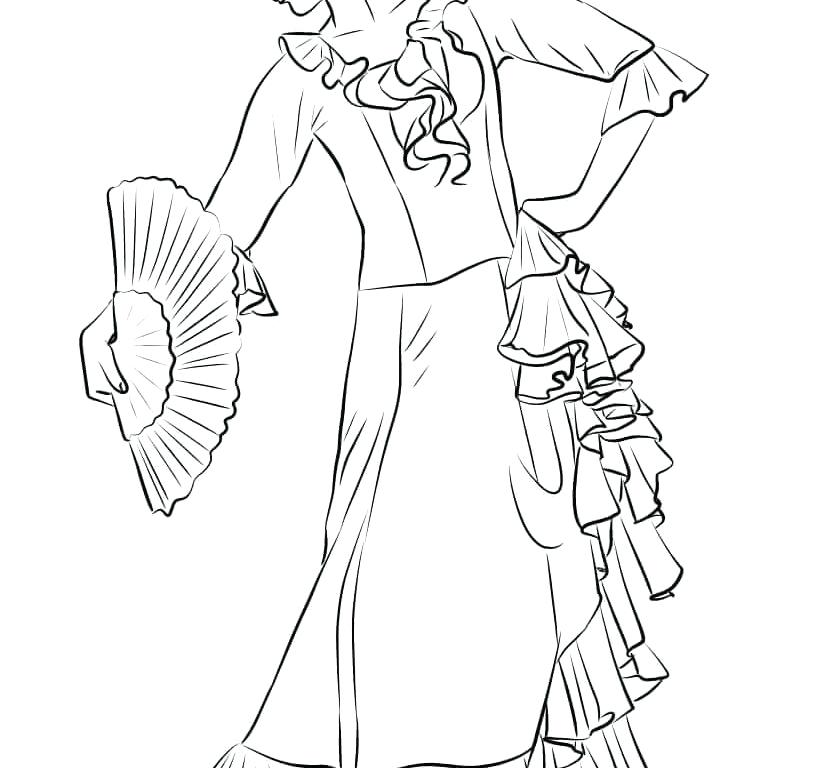 822x768 Flamenco Dancer Coloring Page