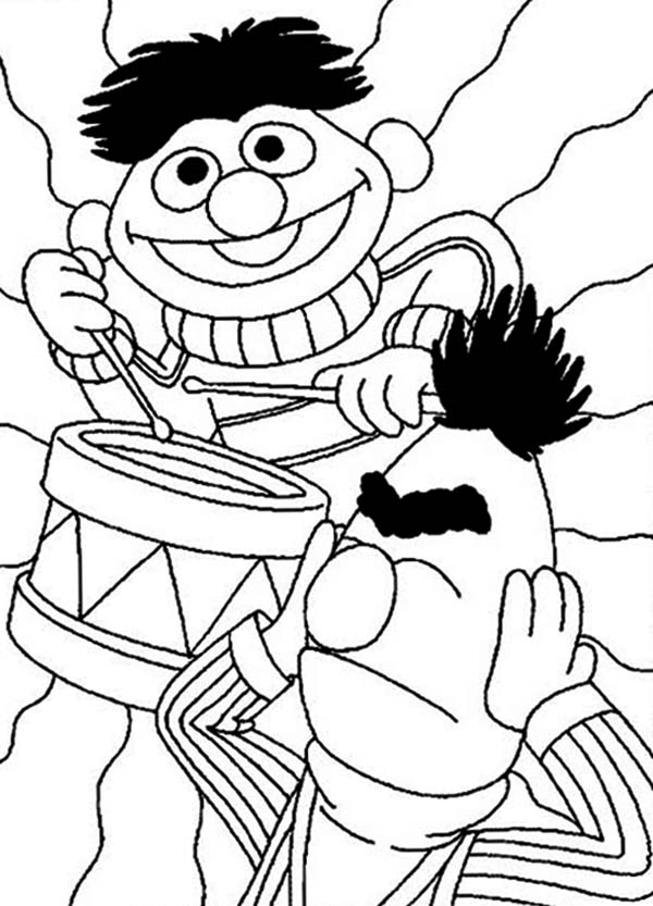 600x833 Ernie Playing Drum In Sesame Street Coloring Page Color Luna