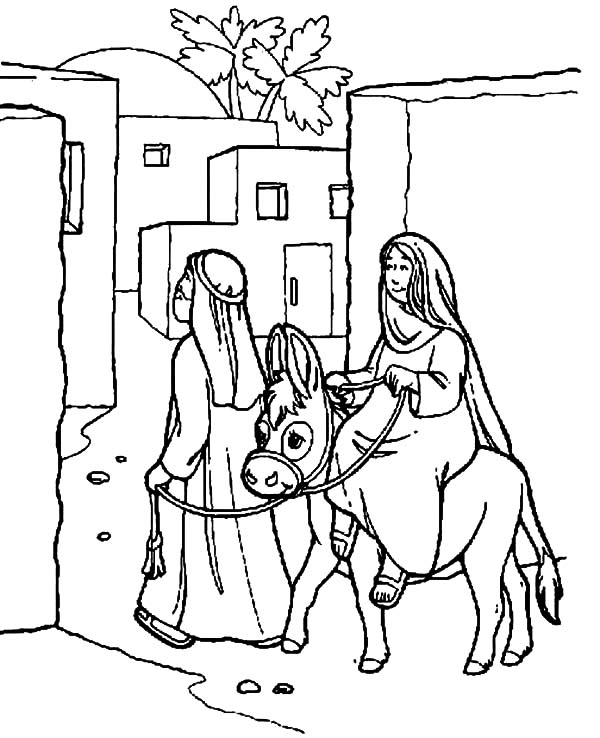 600x738 Joseph And Mary And The Donkey Enter Bethlehem Coloring Pages