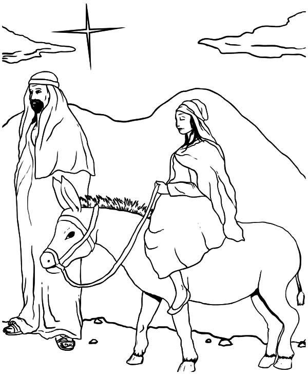 600x730 Mary And The Donkey Followed By Star Of Bethlehem Coloring Pages