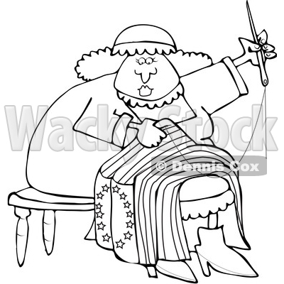 400x400 Of Cartoon Blacknd White Lineart Woman, Betsy Ross, Sewing