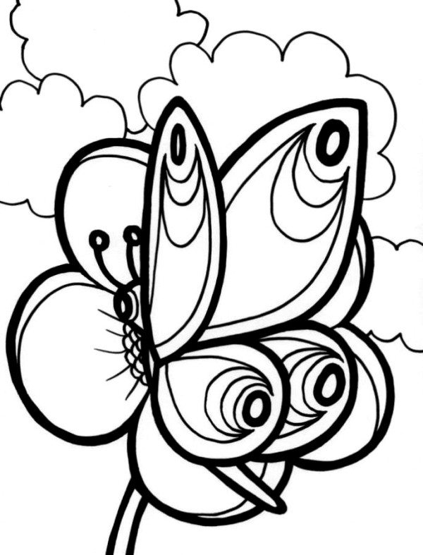 600x787 Butterfly On Flower Coloring Pages