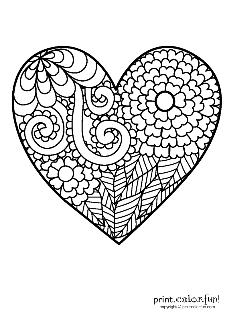 800x1100 Flowery Heart Coloring Coloring Page