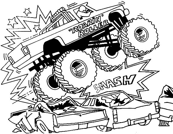 600x465 Bigfoot Monster Jam Smashing Cars Coloring Pages Color Luna