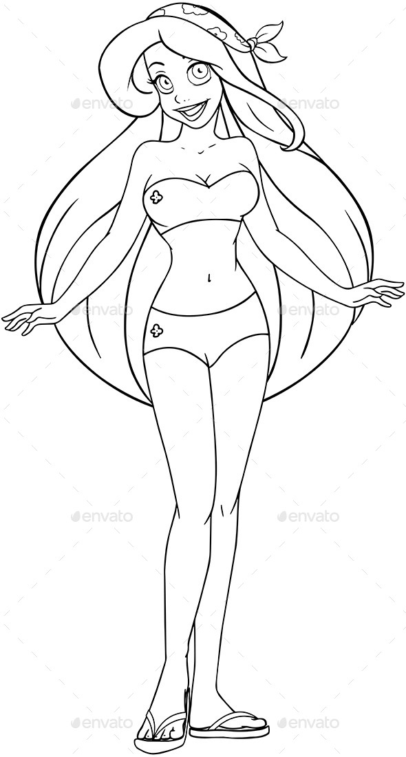 590x1100 Caucasian Woman In Swimsuit Coloring Page By Lironpeer Graphicriver