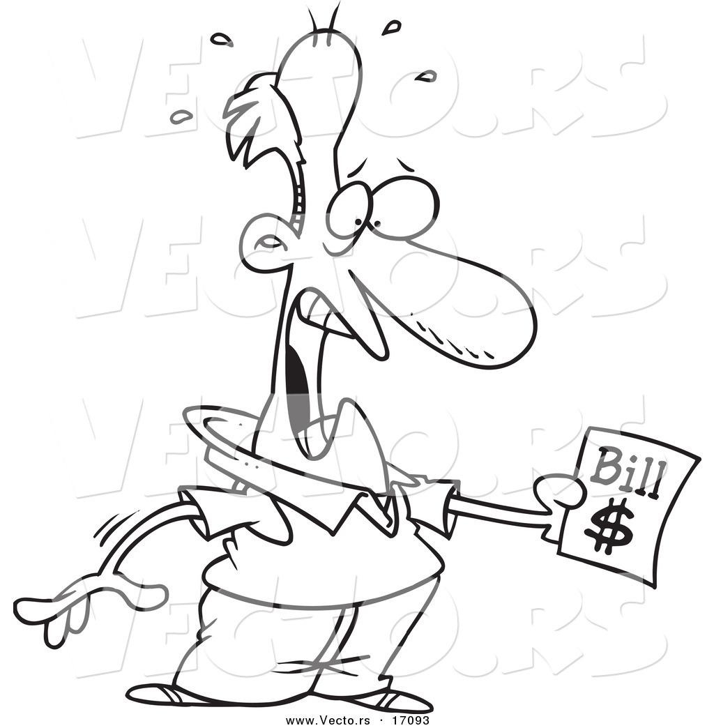 1024x1044 Vector Of A Cartoon Shocked Man Holding A Bill