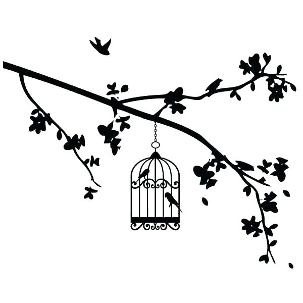 600x600 Branch Coloring Pages Bird Cage Hanging At The Edge Of Branch