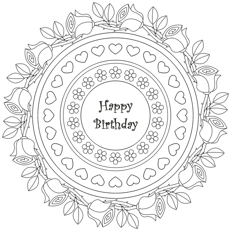 790x790 Mandala Happy Birthday Adult Colouring In Printables