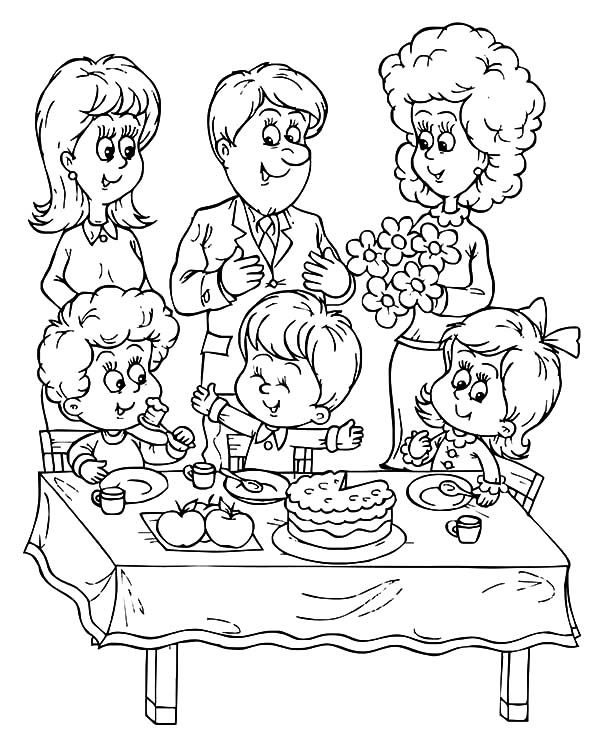 600x747 A Family Celebrate Birthday Boy Party Coloring Pages Best Place