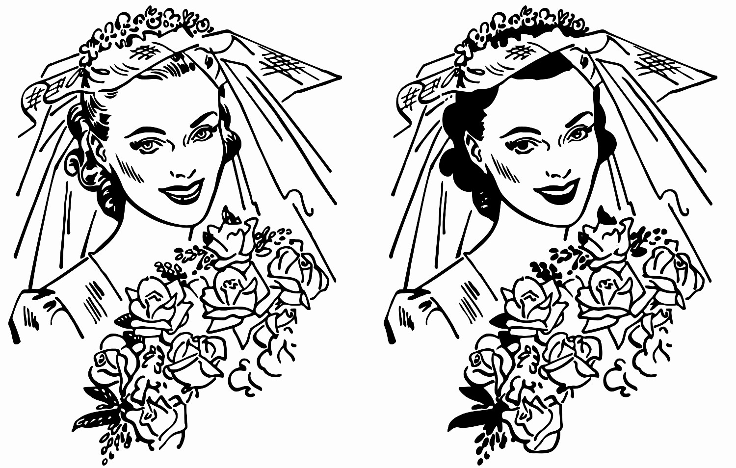 1500x954 Bride With Wedding Veil Printable Image Illustration Sketch