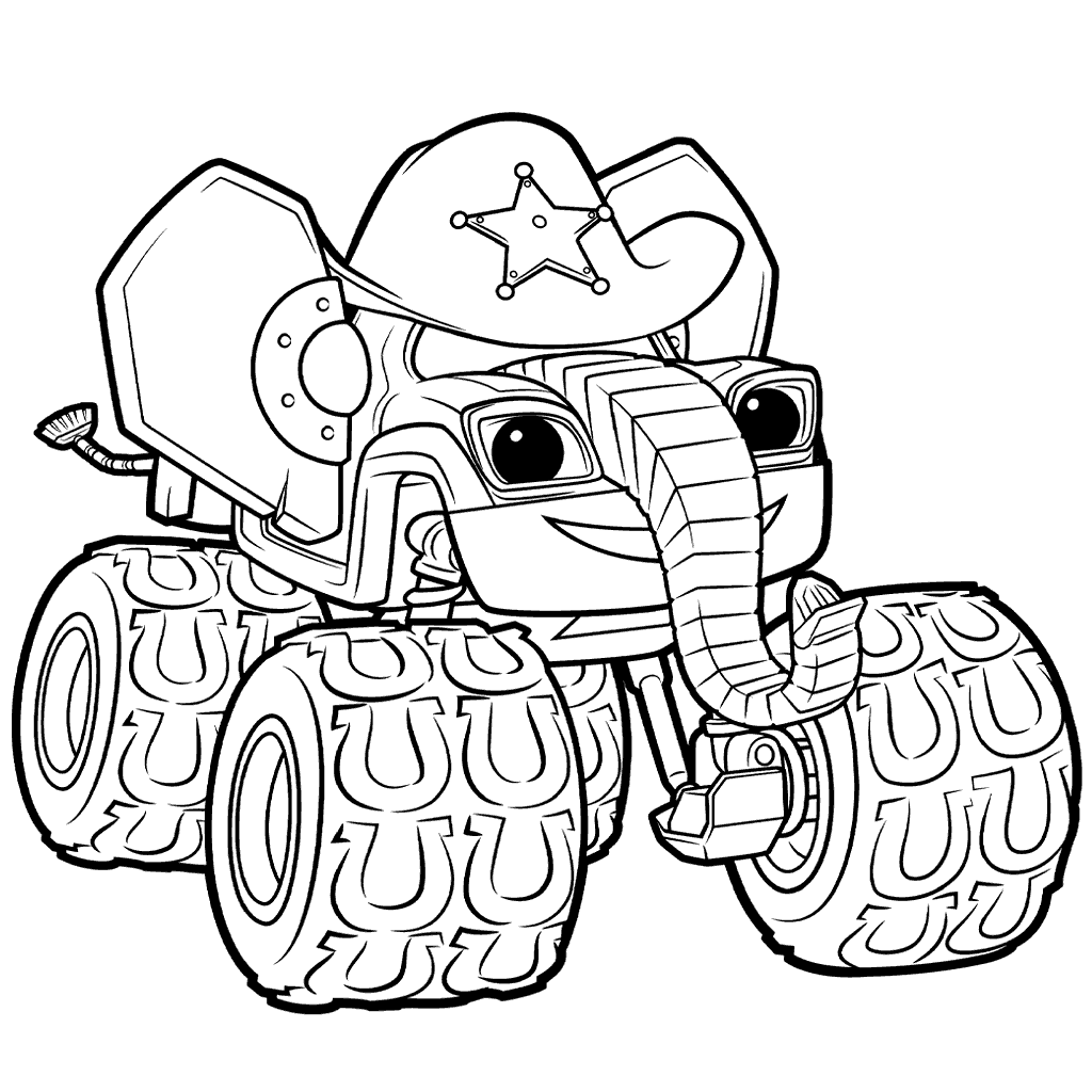 1024x1024 Blaze Colouring Pages Elephant Monster Truck
