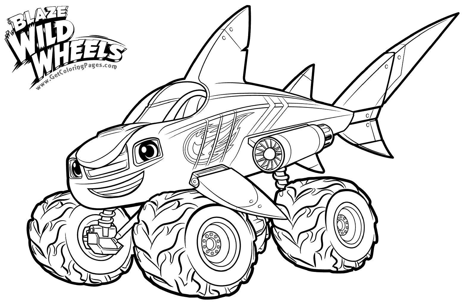 1600x1024 Blaze In Shark Mode Coloring Pages