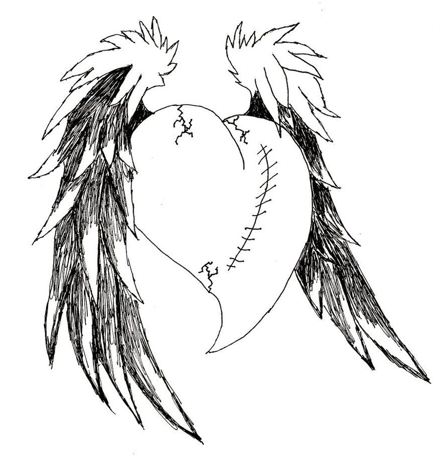 879x909 Broken Emo Hearts With Wings