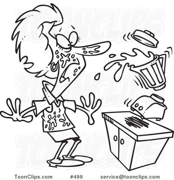 581x600 Cartoon Coloring Page Line Art Of A Lady Getting Splashed