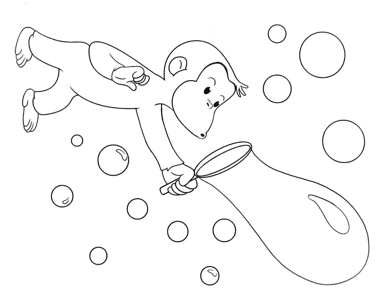 1469x1142 Curious George Blowing Bubbles Coloring Book Page Printable